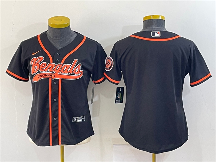 Women's Cincinnati Bengals Blank Black With Patch Cool Base Stitched Baseball Jersey(Run Small) Women's Cincinnati Bengals Blank Black With Patch Cool Base Stitched Baseball Jersey(Run Small)