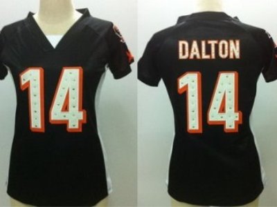 Women NEW Cincinnati Bengals 14 Andy Dalton Black Womens Draft Him II Top Jerseys