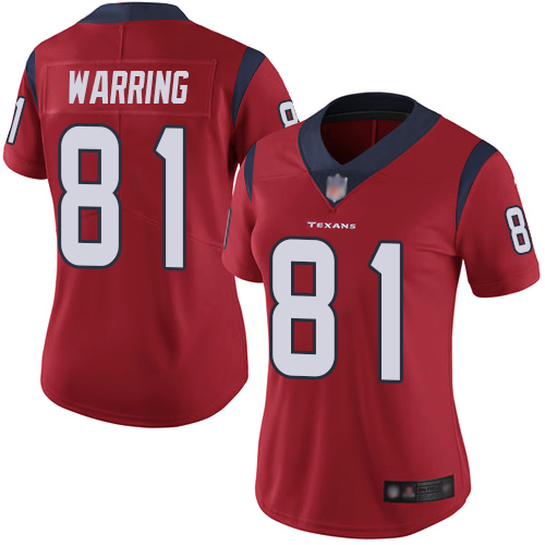 Texans #81 Kahale Warring Red Alternate Women's Stitched Football Vapor Untouchable Limited Jersey Texans #81 Kahale Warring Red Alternate Women's Stitched Football Vapor Untouchable Limited Jersey