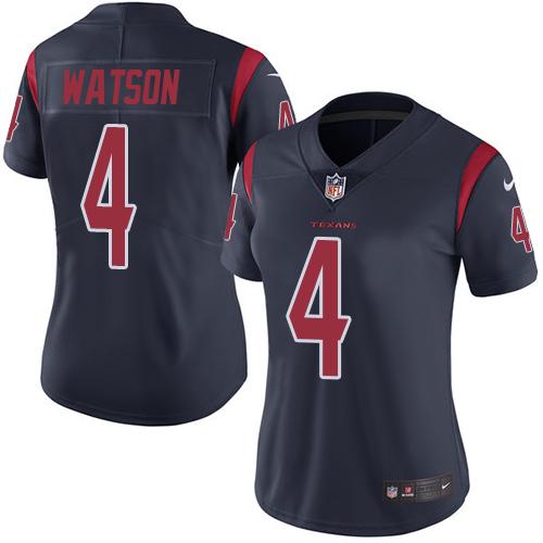 Nike Texans #4 Deshaun Watson Navy Blue Women's Stitched NFL Limited Rush Jersey