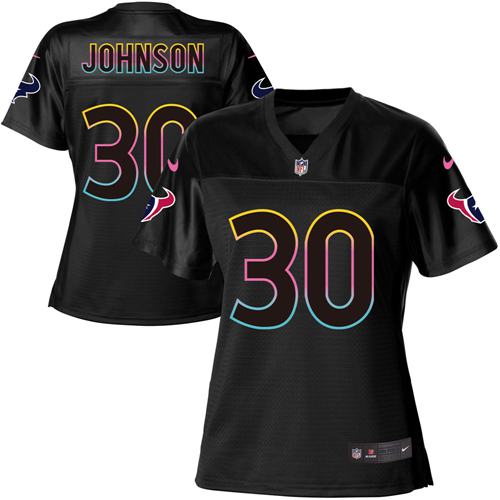Nike Texans #30 Kevin Johnson Black Women's NFL Fashion Game Jersey