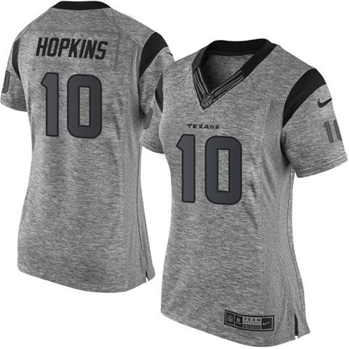 Nike Texans #10 DeAndre Hopkins Gray Women's Stitched NFL Limited Gridiron Gray Jersey Nike Texans #10 DeAndre Hopkins Gray Women's Stitched NFL Limited Gridiron Gray Jersey