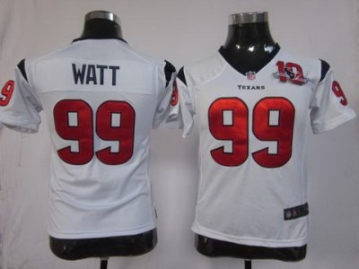 Women Nike Houston Texans 99 Watt White Nike NFL Jerseys W 10th Patch