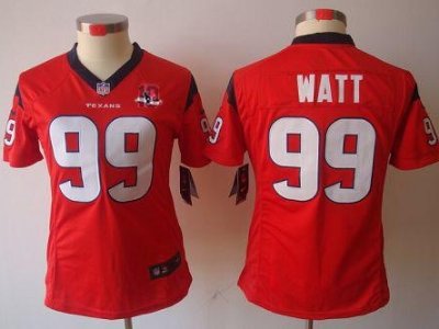 Women NEW Houston Texans 99 Watt Red NEW NFL Jerseys W 10th Patch