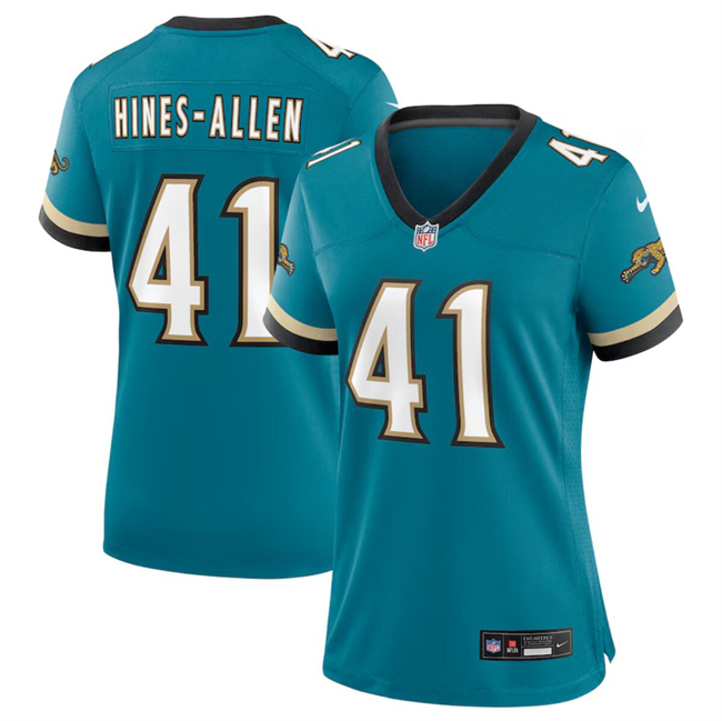 Women's Jacksonville Jaguars #41 Josh Hines-Allen Teal 2024 Prowler Throwback Vapor Limited Stitched Football Jersey(Run Small) Women's Jacksonville Jaguars #41 Josh Hines-Allen Teal 2024 Prowler Throwback Vapor Limited Stitched Football Jersey(Run Small)