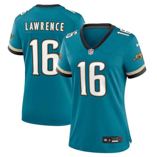 Women's Jacksonville Jaguars #16 Trevor Lawrence Teal 2024 Prowler Throwback Vapor Limited Stitched Football Jersey(Run Small) Women's Jacksonville Jaguars #16 Trevor Lawrence Teal 2024 Prowler Throwback Vapor Limited Stitched Football Jersey(Run Small)