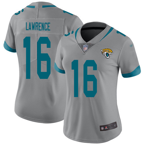 Women's Nike Jaguars #16 Trevor Lawrence Silver Women's Stitched NFL Limited Inverted Legend Jersey Women's Nike Jaguars #16 Trevor Lawrence Silver Women's Stitched NFL Limited Inverted Legend Jersey