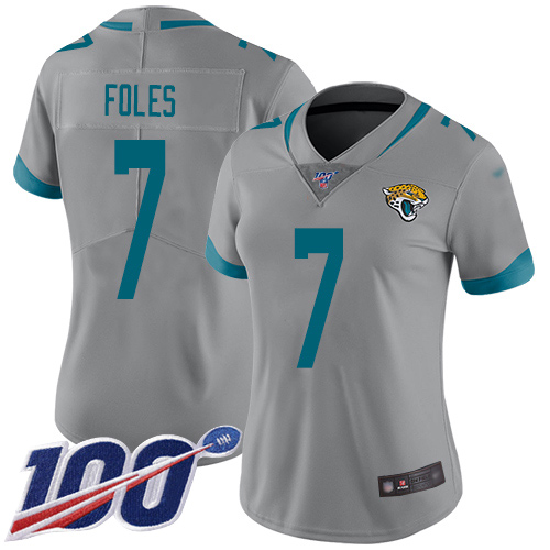 Jaguars #7 Nick Foles Silver Women's Stitched Football Limited Inverted Legend 100th Season Jersey Jaguars #7 Nick Foles Silver Women's Stitched Football Limited Inverted Legend 100th Season Jersey