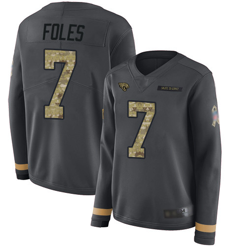 Jaguars #7 Nick Foles Anthracite Salute to Service Women's Stitched Football Limited Therma Long Sleeve Jersey Jaguars #7 Nick Foles Anthracite Salute to Service Women's Stitched Football Limited Therma Long Sleeve Jersey