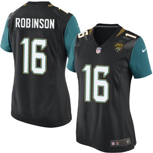 Nike Jaguars #16 Denard Robinson Black Alternate Women's Stitched NFL Elite Jersey Nike Jaguars #16 Denard Robinson Black Alternate Women's Stitched NFL Elite Jersey