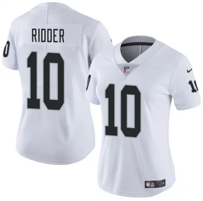 Women's Las Vegas Raiders #10 Desmond Ridder White Vapor Stitched Jersey(Run Small) Women's Las Vegas Raiders #10 Desmond Ridder White Vapor Stitched Jersey(Run Small)