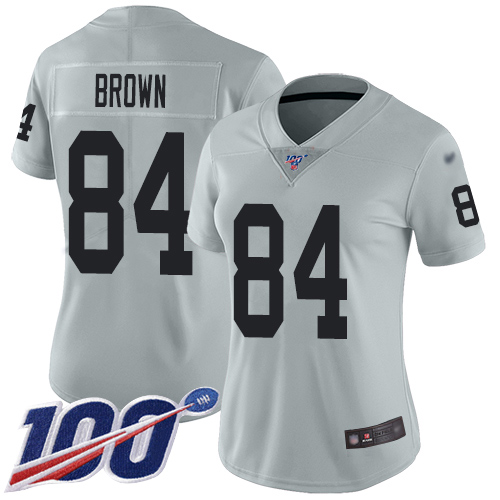 Raiders #84 Antonio Brown Silver Women's Stitched Football Limited Inverted Legend 100th Season Jersey Raiders #84 Antonio Brown Silver Women's Stitched Football Limited Inverted Legend 100th Season Jersey