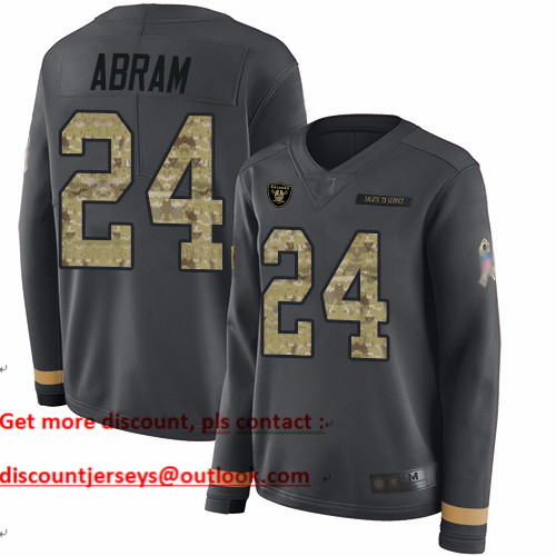 Raiders #24 Johnathan Abram Anthracite Salute to Service Women's Stitched Football Limited Therma Long Sleeve Jersey Raiders #24 Johnathan Abram Anthracite Salute to Service Women's Stitched Football Limited Therma Long Sleeve Jersey
