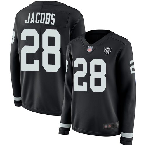 Raiders #28 Josh Jacobs Black Team Color Women's Stitched Football Limited Therma Long Sleeve Jersey Raiders #28 Josh Jacobs Black Team Color Women's Stitched Football Limited Therma Long Sleeve Jersey