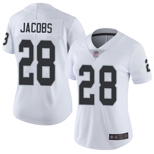 Raiders #28 Josh Jacobs White Women's Stitched Football Vapor Untouchable Limited Jersey Raiders #28 Josh Jacobs White Women's Stitched Football Vapor Untouchable Limited Jersey