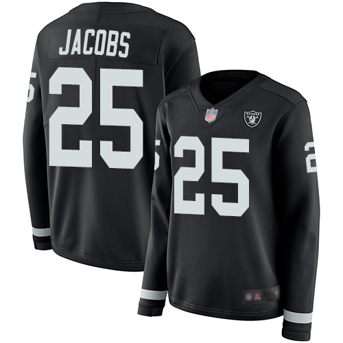 Raiders #25 Josh Jacobs Black Team Color Women's Stitched Football Limited Therma Long Sleeve Jersey Raiders #25 Josh Jacobs Black Team Color Women's Stitched Football Limited Therma Long Sleeve Jersey
