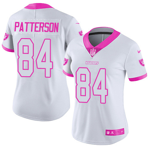 Nike Raiders #84 Cordarrelle Patterson White Pink Women's Stitched NFL Limited Rush Fashion Jersey Nike Raiders #84 Cordarrelle Patterson White Pink Women's Stitched NFL Limited Rush Fashion Jersey