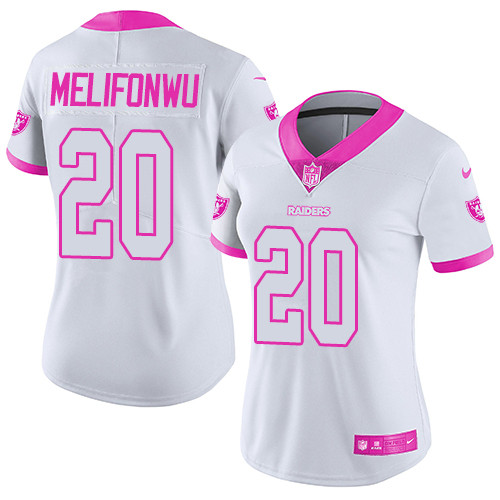 Nike Raiders #20 Obi Melifonwu White Pink Women's Stitched NFL Limited Rush Fashion Jersey Nike Raiders #20 Obi Melifonwu White Pink Women's Stitched NFL Limited Rush Fashion Jersey