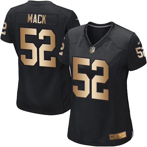 Nike Raiders #52 Khalil Mack Black Team Color Women's Stitched NFL Elite Gold Jersey Nike Raiders #52 Khalil Mack Black Team Color Women's Stitched NFL Elite Gold Jersey