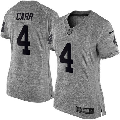 Nike Raiders #4 Derek Carr Gray Women's Stitched NFL Limited Gridiron Gray Jersey Nike Raiders #4 Derek Carr Gray Women's Stitched NFL Limited Gridiron Gray Jersey