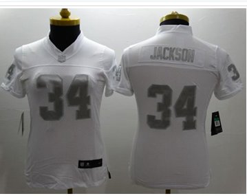 Women's NEW Raiders #34 Bo Jackson White Stitched NFL Limited Platinum Jersey Women's NEW Raiders #34 Bo Jackson White Stitched NFL Limited Platinum Jersey