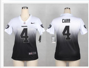 Women's New Raiders #4 Derek Carr White Black Elite Fadeaway Fashion Jersey Women's New Raiders #4 Derek Carr White Black Elite Fadeaway Fashion Jersey