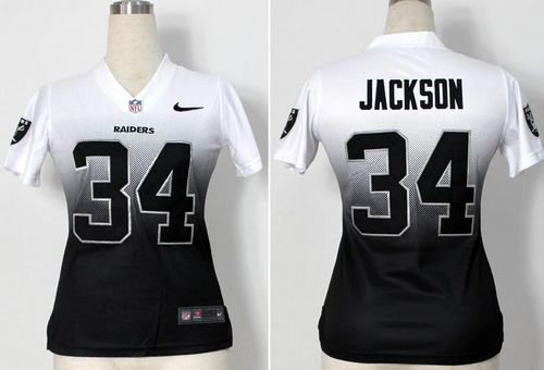 Women NEW Oakland Raiders #34 Bo Jackson White-Black Fadeaway Fashion II NFL Jerseys Women NEW Oakland Raiders #34 Bo Jackson White-Black Fadeaway Fashion II NFL Jerseys