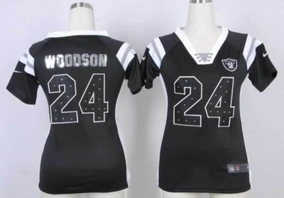 NEW Women Jerseys Oakland Raiders 24 Charles Woodson Black(fashion Rhinestone sequins) NEW Women Jerseys Oakland Raiders 24 Charles Woodson Black(fashion Rhinestone sequins)