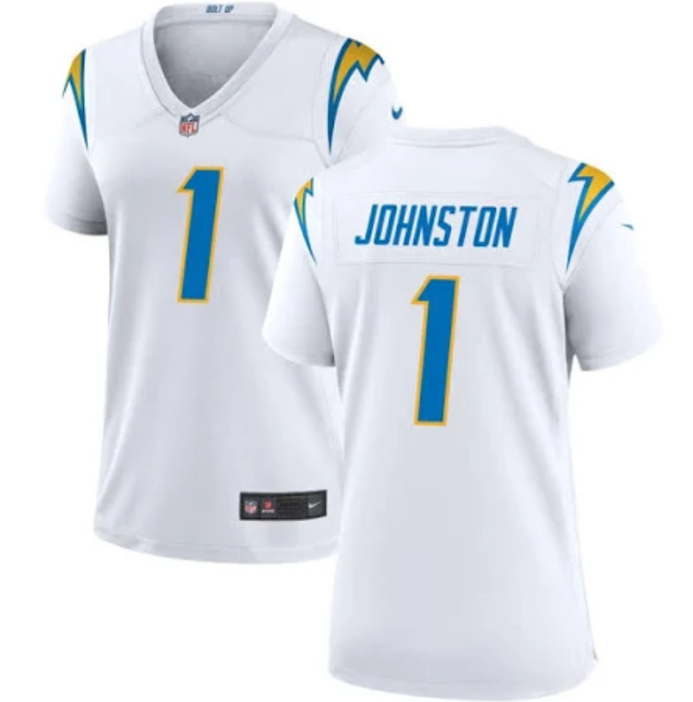 Women's Los Angeles Chargers #1 Quentin Johnston White Stitched Game Jersey(Run Small) Women's Los Angeles Chargers #1 Quentin Johnston White Stitched Game Jersey(Run Small)