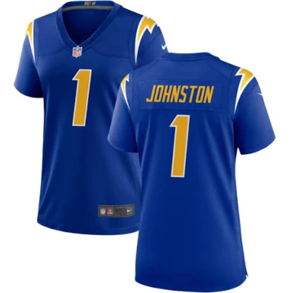 Women's Los Angeles Chargers #1 Quentin Johnston Royal Stitched Game Jersey(Run Small) Women's Los Angeles Chargers #1 Quentin Johnston Royal Stitched Game Jersey(Run Small)
