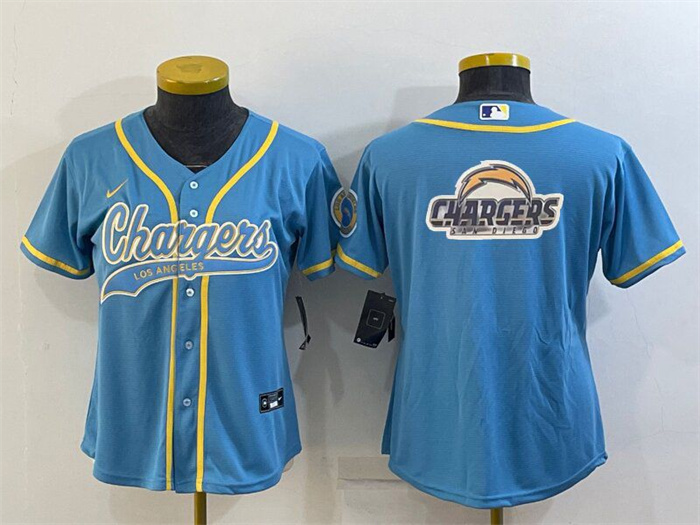 Women's Los Angeles Chargers Blue Team Big Logo With Patch Cool Base Stitched Baseball Jersey(Run Small) Women's Los Angeles Chargers Blue Team Big Logo With Patch Cool Base Stitched Baseball Jersey(Run Small)