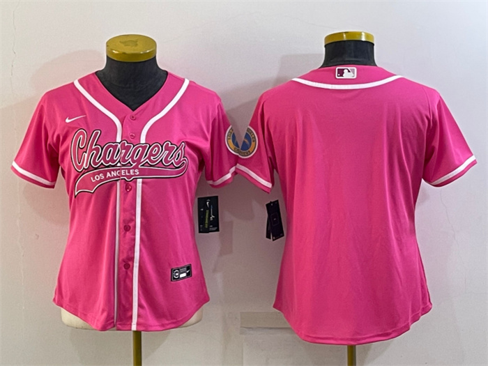 Women's Los Angeles Chargers Blank Pink With Patch Cool Base Stitched Baseball Jersey(Run Small) Women's Los Angeles Chargers Blank Pink With Patch Cool Base Stitched Baseball Jersey(Run Small)