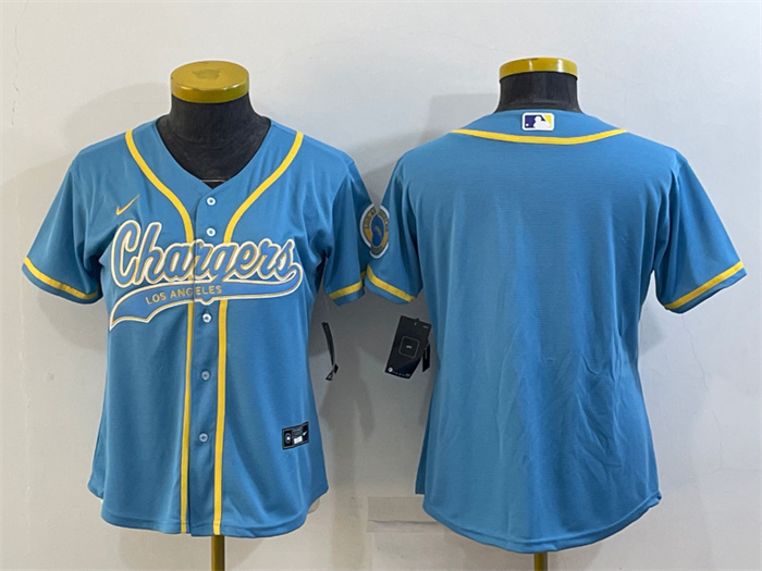 Women's Los Angeles Chargers Blank Blue With Patch Cool Base Stitched Baseball Jersey(Run Small) Women's Los Angeles Chargers Blank Blue With Patch Cool Base Stitched Baseball Jersey(Run Small)