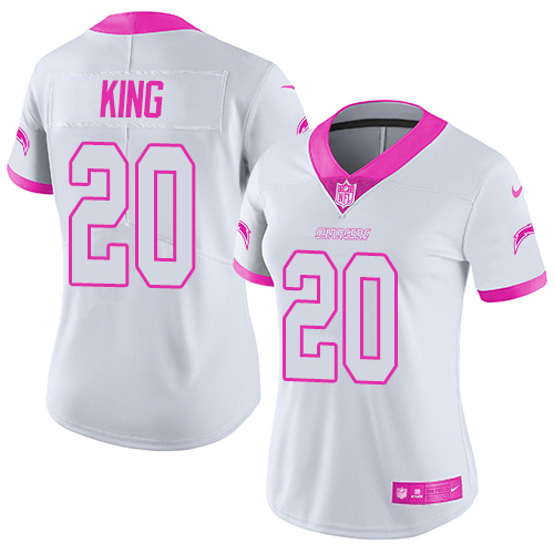 Nike Chargers #20 Desmond King White Pink Women's Stitched NFL Limited Rush Fashion Jersey Nike Chargers #20 Desmond King White Pink Women's Stitched NFL Limited Rush Fashion Jersey