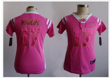 Women's NEW Chargers #17 Philip Rivers Pink NFL Elite Draft Him Shimmer Jersey