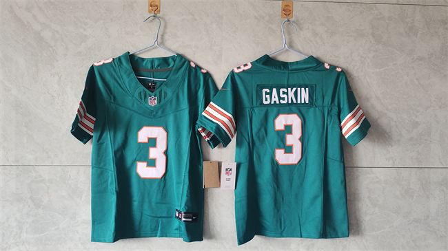 Women's Miami Dolphins #3 Myles Gaskin Aqua 2024 F.U.S.E Vapor Untouchable Stitched Jersey(Run Small) Women's Miami Dolphins #3 Myles Gaskin Aqua 2024 F.U.S.E Vapor Untouchable Stitched Jersey(Run Small)