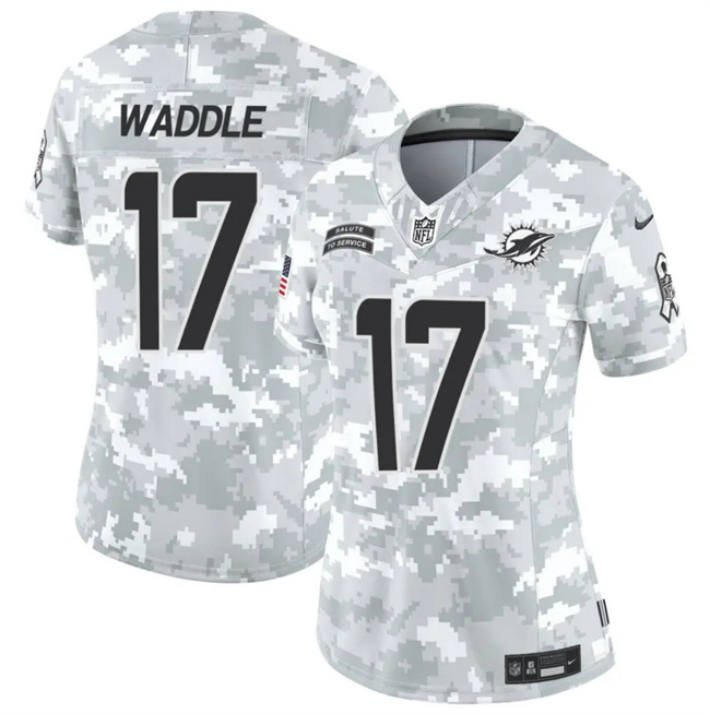 Women's Miami Dolphins #17 Jaylen Waddle 2024 F.U.S.E Arctic Camo Salute To Service Limited Stitched Football Jersey(Run Small) Women's Miami Dolphins #17 Jaylen Waddle 2024 F.U.S.E Arctic Camo Salute To Service Limited Stitched Football Jersey(Run Small)