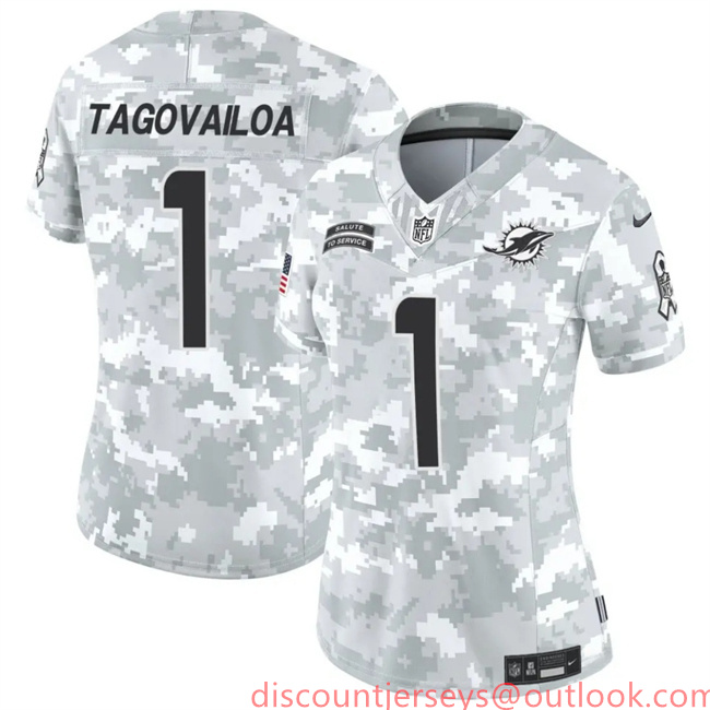 Women's Miami Dolphins #1 Tua Tagovailoa 2024 F.U.S.E Arctic Camo Salute To Service Limited Stitched Football Jersey(Run Small) Women's Miami Dolphins #1 Tua Tagovailoa 2024 F.U.S.E Arctic Camo Salute To Service Limited Stitched Football Jersey(Run Small)