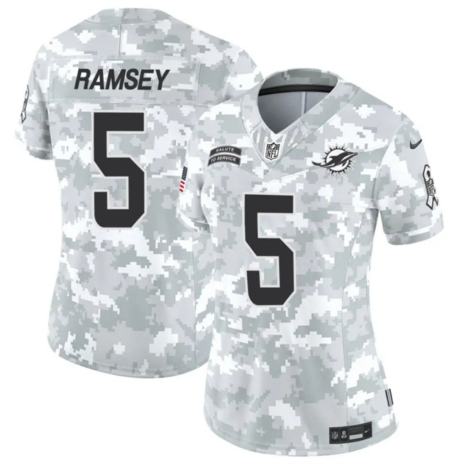 Women's Miami Dolphins #5 Jalen Ramsey 2024 F.U.S.E Arctic Camo Salute To Service Limited Stitched Football Jersey(Run Small) Women's Miami Dolphins #5 Jalen Ramsey 2024 F.U.S.E Arctic Camo Salute To Service Limited Stitched Football Jersey(Run Small)