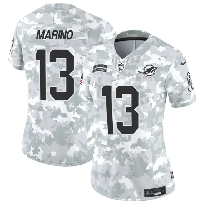 Women's Miami Dolphins #13 Dan Marino 2024 F.U.S.E Arctic Camo Salute To Service Limited Stitched Football Jersey(Run Small) Women's Miami Dolphins #13 Dan Marino 2024 F.U.S.E Arctic Camo Salute To Service Limited Stitched Football Jersey(Run Small)
