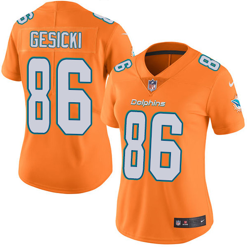 Nike Dolphins #86 Mike Gesicki Orange Women's Stitched NFL Limited Rush Jersey Nike Dolphins #86 Mike Gesicki Orange Women's Stitched NFL Limited Rush Jersey