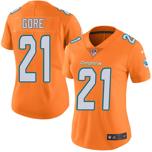 Nike Dolphins #21 Frank Gore Orange Women's Stitched NFL Limited Rush Jersey Nike Dolphins #21 Frank Gore Orange Women's Stitched NFL Limited Rush Jersey