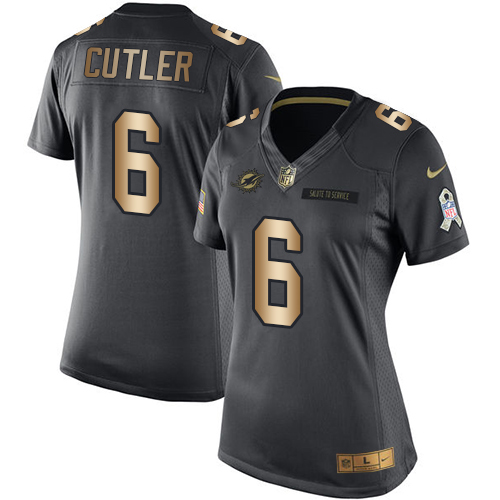 Nike Dolphins #6 Jay Cutler Black Women's Stitched NFL Limited Gold Salute to Service Jersey Nike Dolphins #6 Jay Cutler Black Women's Stitched NFL Limited Gold Salute to Service Jersey