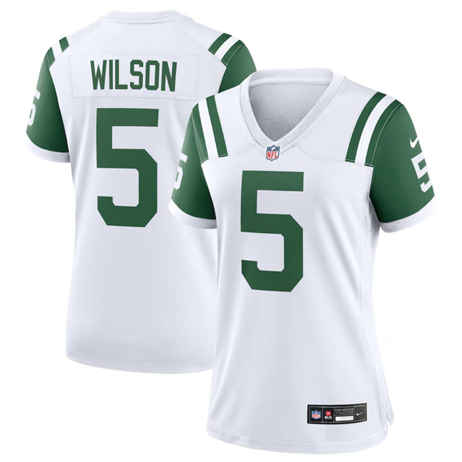 Women's New York Jets #5 Garrett Wilson White Classic Alternate Stitched Jersey(Run Small) Women's New York Jets #5 Garrett Wilson White Classic Alternate Stitched Jersey(Run Small)