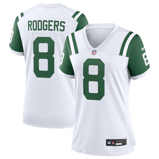 Women's New York Jets #8 Aaron Rodgers White Classic Alternate Stitched Jersey(Run Small) Women's New York Jets #8 Aaron Rodgers White Classic Alternate Stitched Jersey(Run Small)