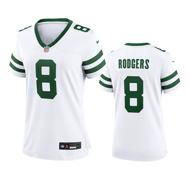 Women's New York Jets #8 Aaron Rodgers White 2024 Stitched Football Jersey(Run Small) Women's New York Jets #8 Aaron Rodgers White 2024 Stitched Football Jersey(Run Small)