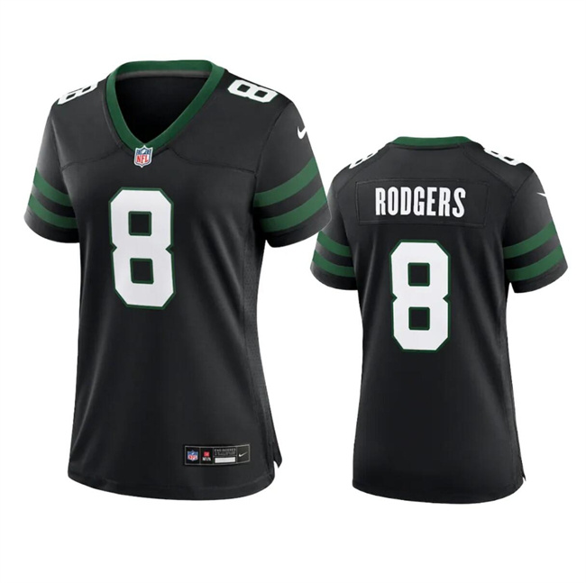 Women's New York Jets #8 Aaron Rodgers Black 2024 Stitched Football Jersey(Run Small) Women's New York Jets #8 Aaron Rodgers Black 2024 Stitched Football Jersey(Run Small)