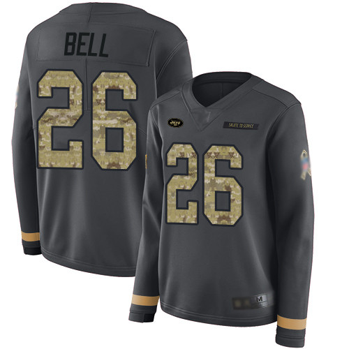 Jets #26 Le'Veon Bell Anthracite Salute to Service Women's Stitched Football Limited Therma Long Sleeve Jersey Jets #26 Le'Veon Bell Anthracite Salute to Service Women's Stitched Football Limited Therma Long Sleeve Jersey