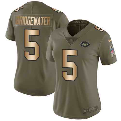 Nike Jets 5 Teddy Bridgewater Olive Gold Women Salute To Service Limited Jersey Nike Jets 5 Teddy Bridgewater Olive Gold Women Salute To Service Limited Jersey