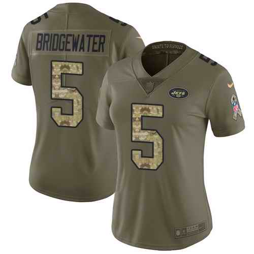 Nike Jets 5 Teddy Bridgewater Olive Camo Women Salute To Service Limited Jersey Nike Jets 5 Teddy Bridgewater Olive Camo Women Salute To Service Limited Jersey